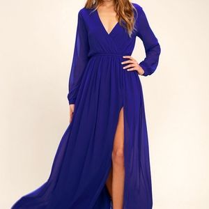 Lulu's Wondrous Water Lilies Long Sleeve Maxi Dress - Royal Blue